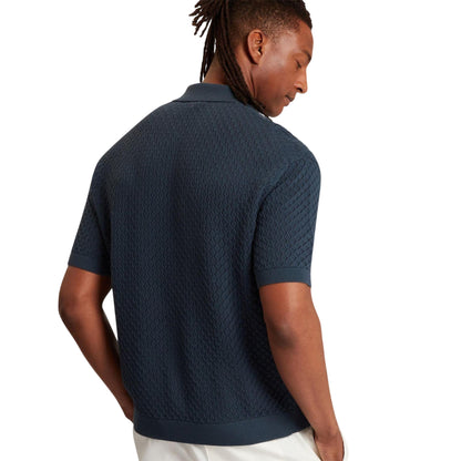 Mid Navy - Back - Ted Baker Mens Crochet Short-Sleeved Shirt