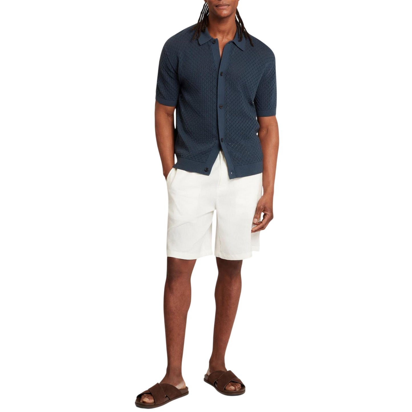Mid Navy - Lifestyle - Ted Baker Mens Crochet Short-Sleeved Shirt