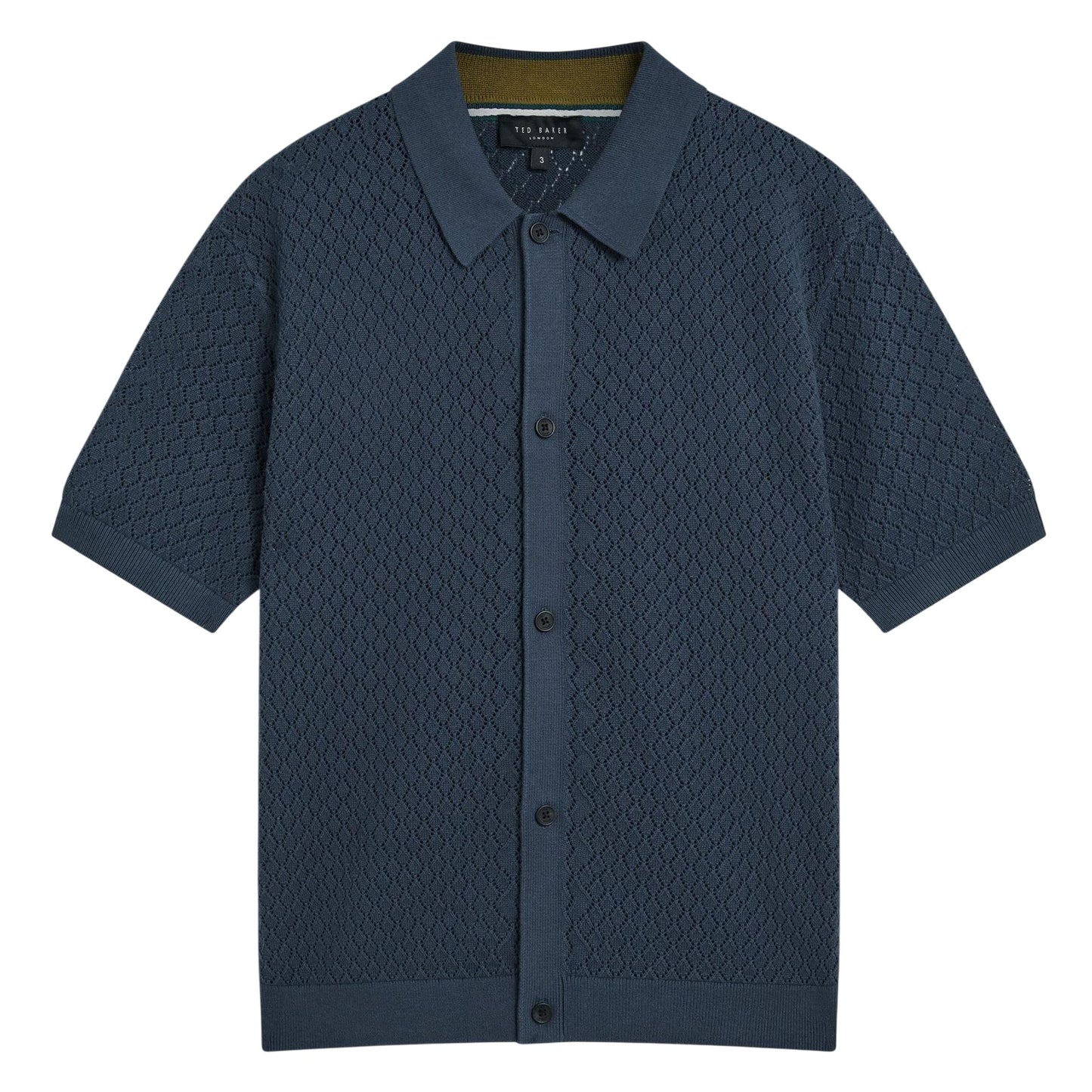 Mid Navy - Front - Ted Baker Mens Crochet Short-Sleeved Shirt