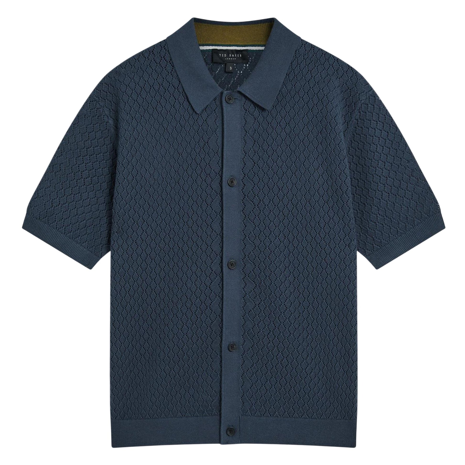 Mid Navy - Front - Ted Baker Mens Crochet Short-Sleeved Shirt