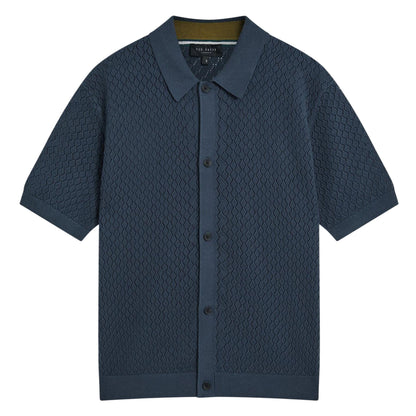 Mid Navy - Front - Ted Baker Mens Crochet Short-Sleeved Shirt