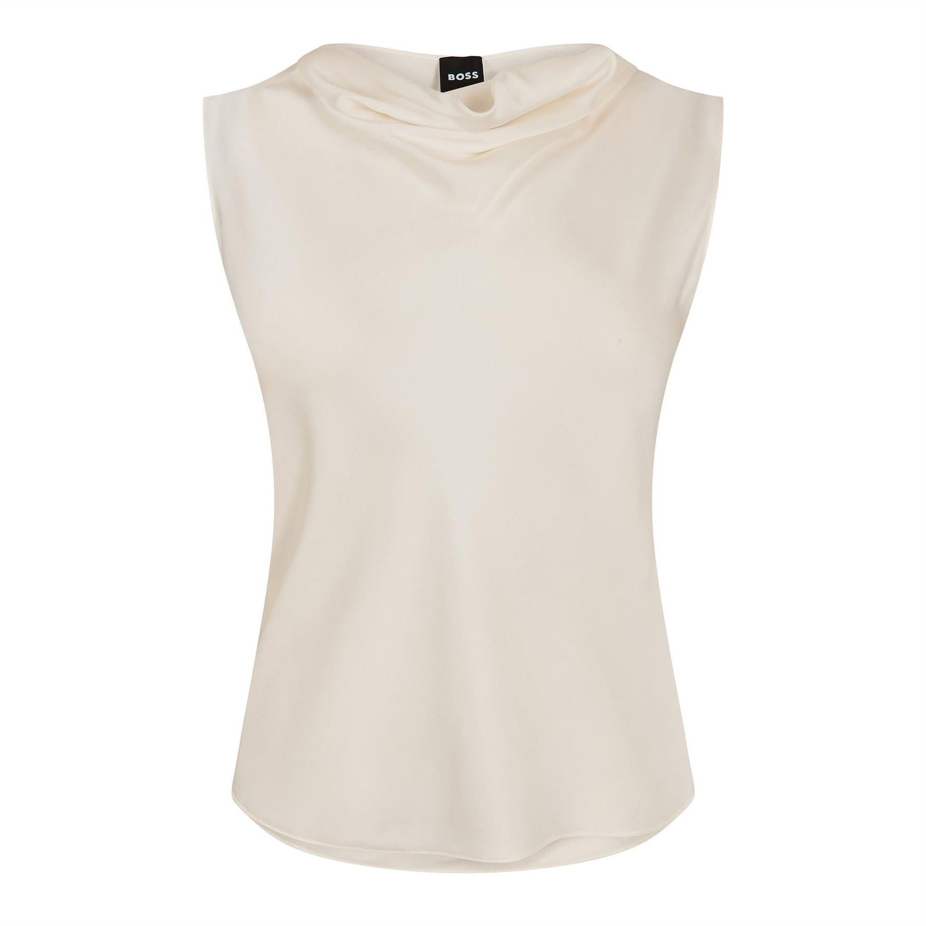 White - Front - Boss Womens-Ladies Shell Cowl Neck Sleeveless Blouse