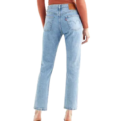 Light Blue - Back - Levis Womens-Ladies 501 Leather Patch Cropped Jeans