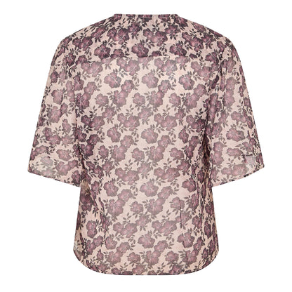 Blush Pink - Back - French Connection Womens-Ladies Elysian Floral Tie Neck Puff Sleeve Blouse