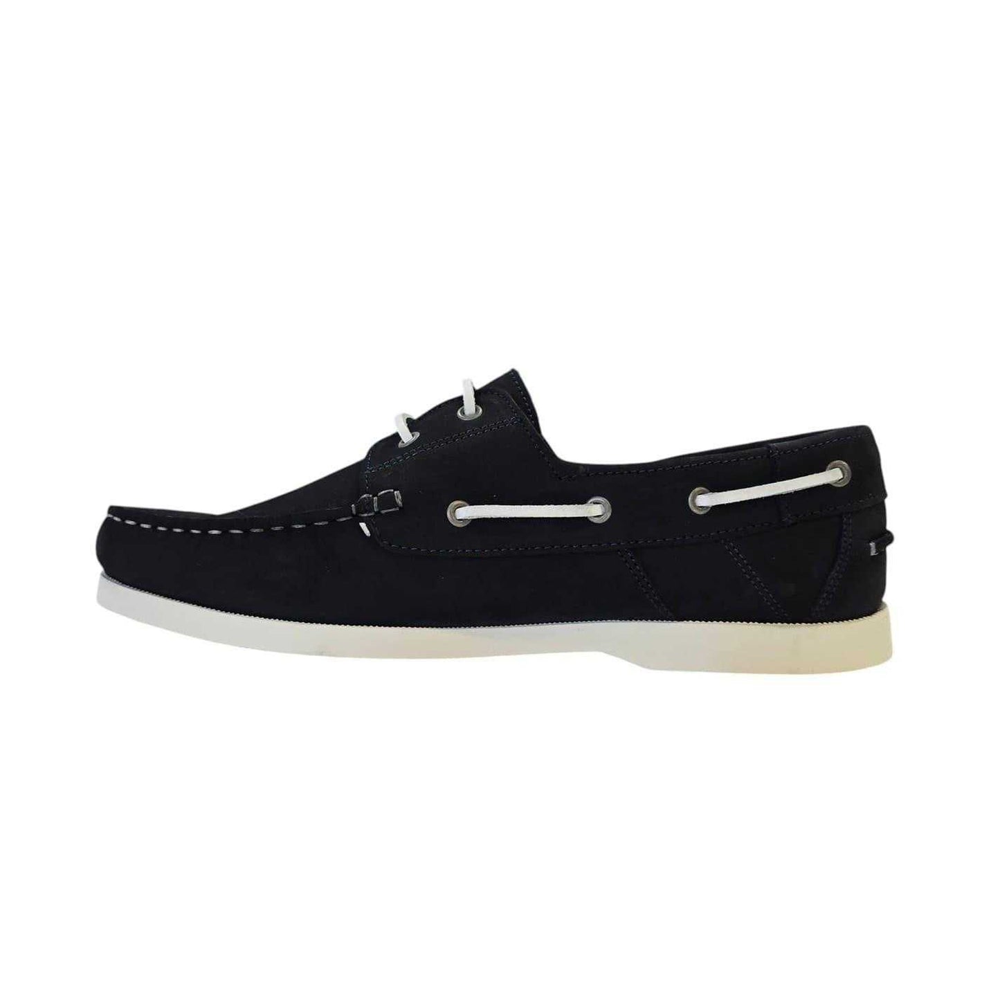 Navy - Side - Nicholas Deakins Mens Monteiro Leather Boat Shoes