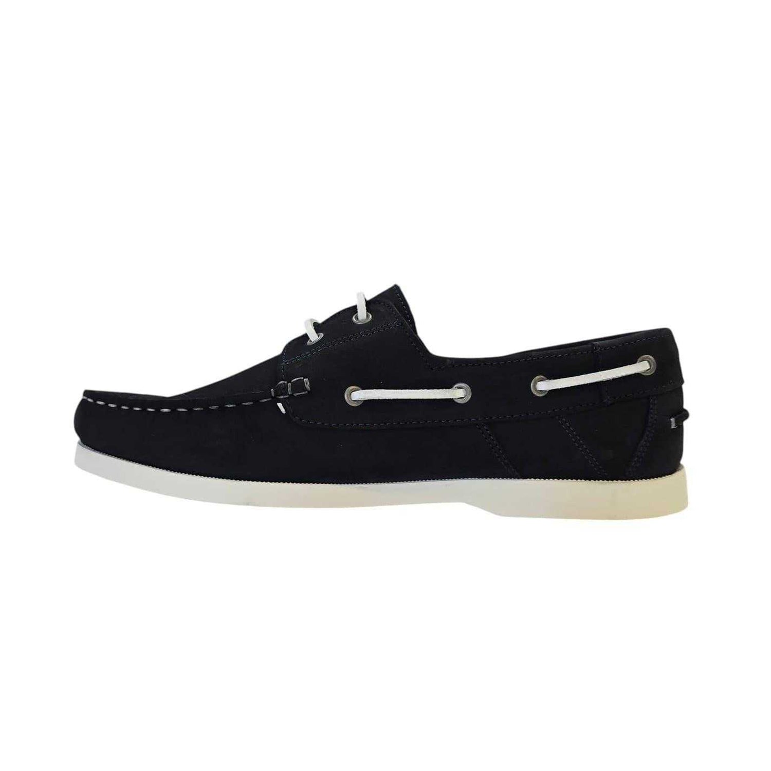 Navy - Side - Nicholas Deakins Mens Monteiro Leather Boat Shoes