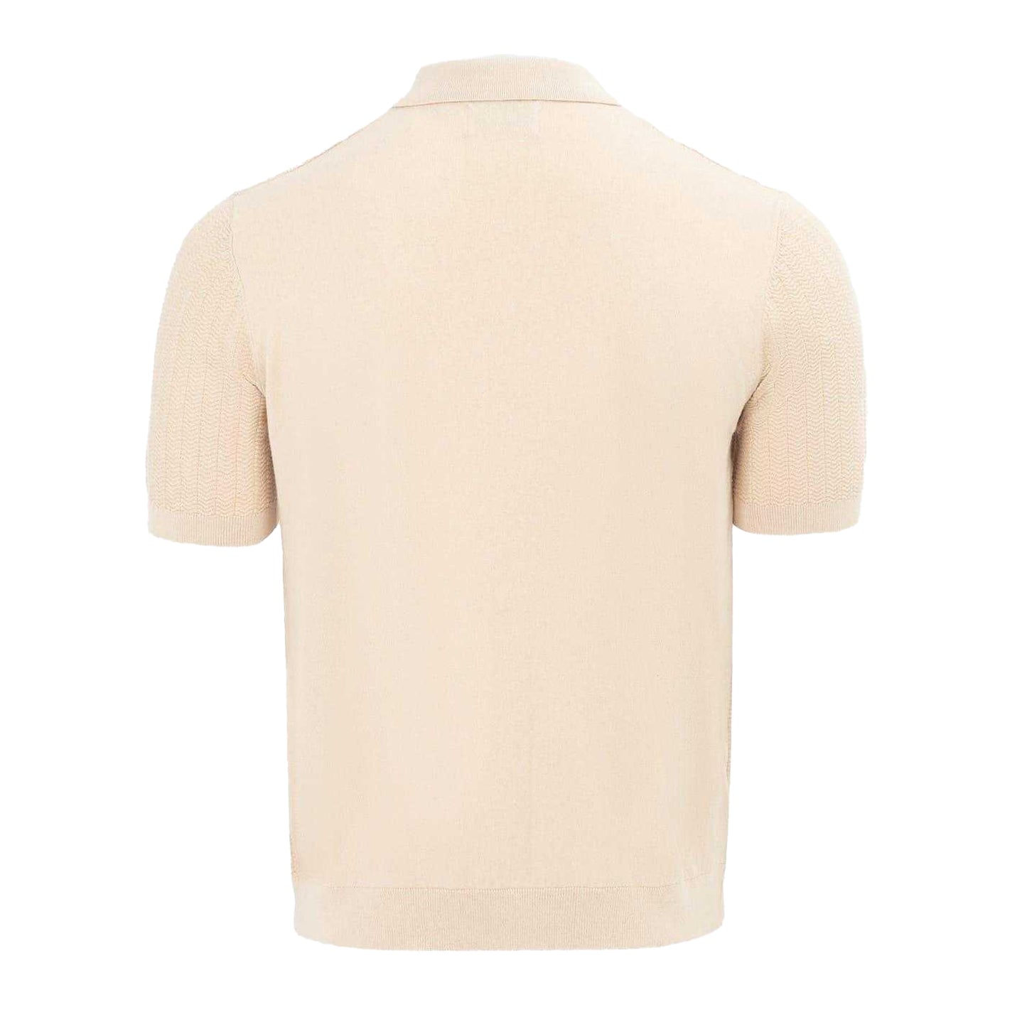 Beige - Back - Firetrap Mens Knitted Ribbed Quarter Zip Short-Sleeved Polo Shirt