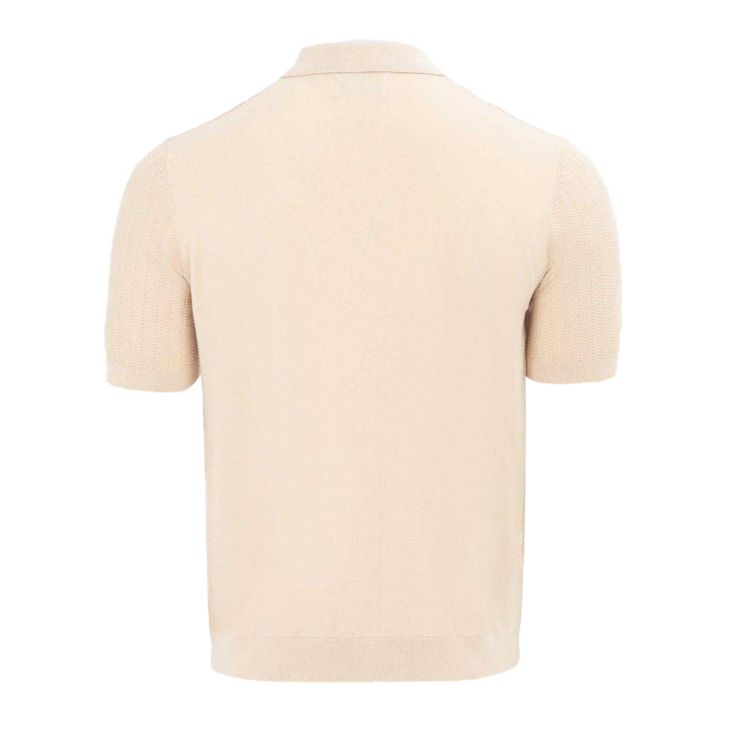 Beige - Back - Firetrap Mens Knitted Ribbed Quarter Zip Short-Sleeved Polo Shirt