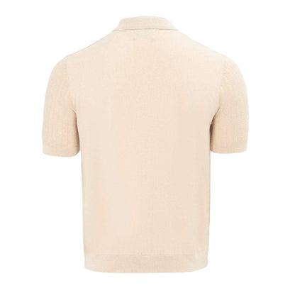 Beige - Back - Firetrap Mens Knitted Ribbed Quarter Zip Short-Sleeved Polo Shirt