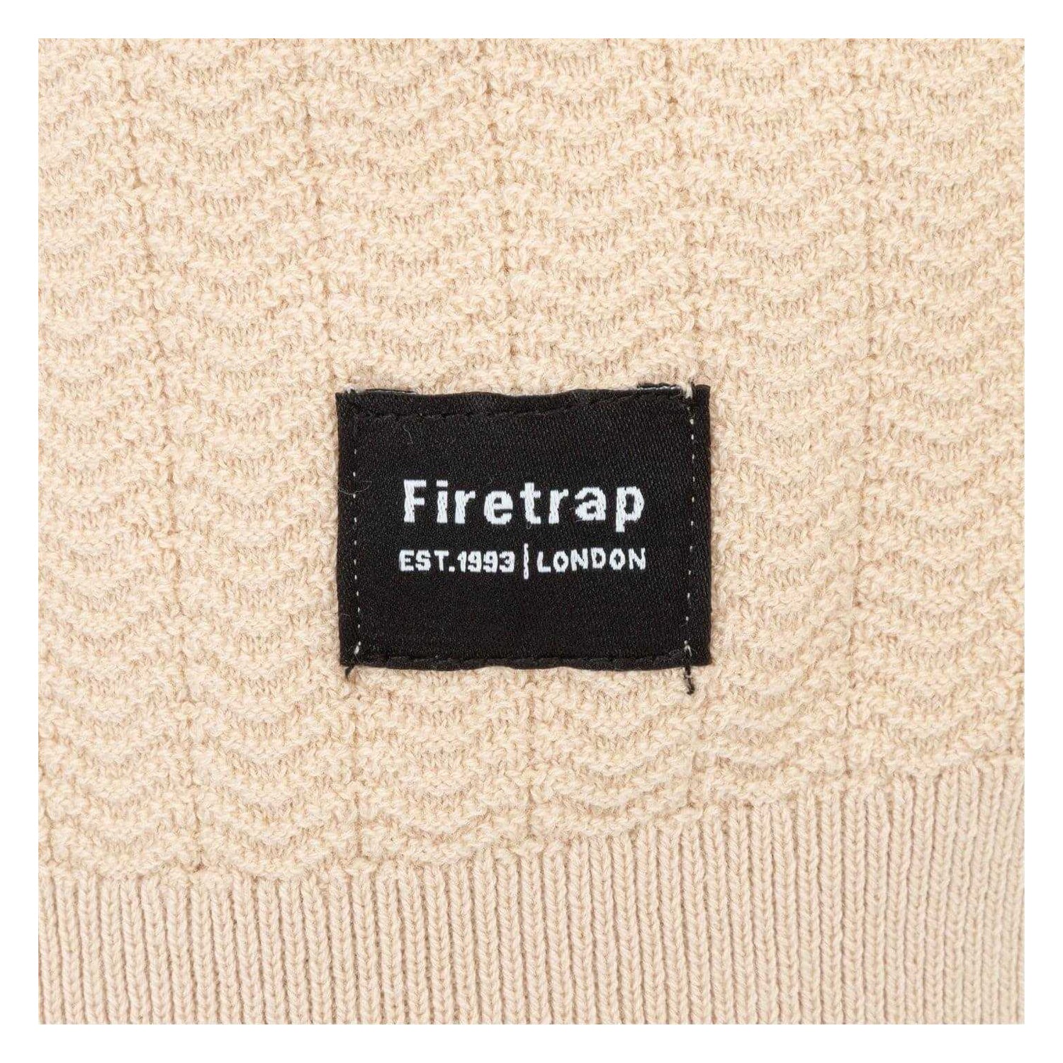 Beige - Lifestyle - Firetrap Mens Knitted Ribbed Quarter Zip Short-Sleeved Polo Shirt