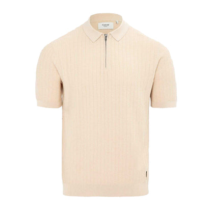 Beige - Front - Firetrap Mens Knitted Ribbed Quarter Zip Short-Sleeved Polo Shirt