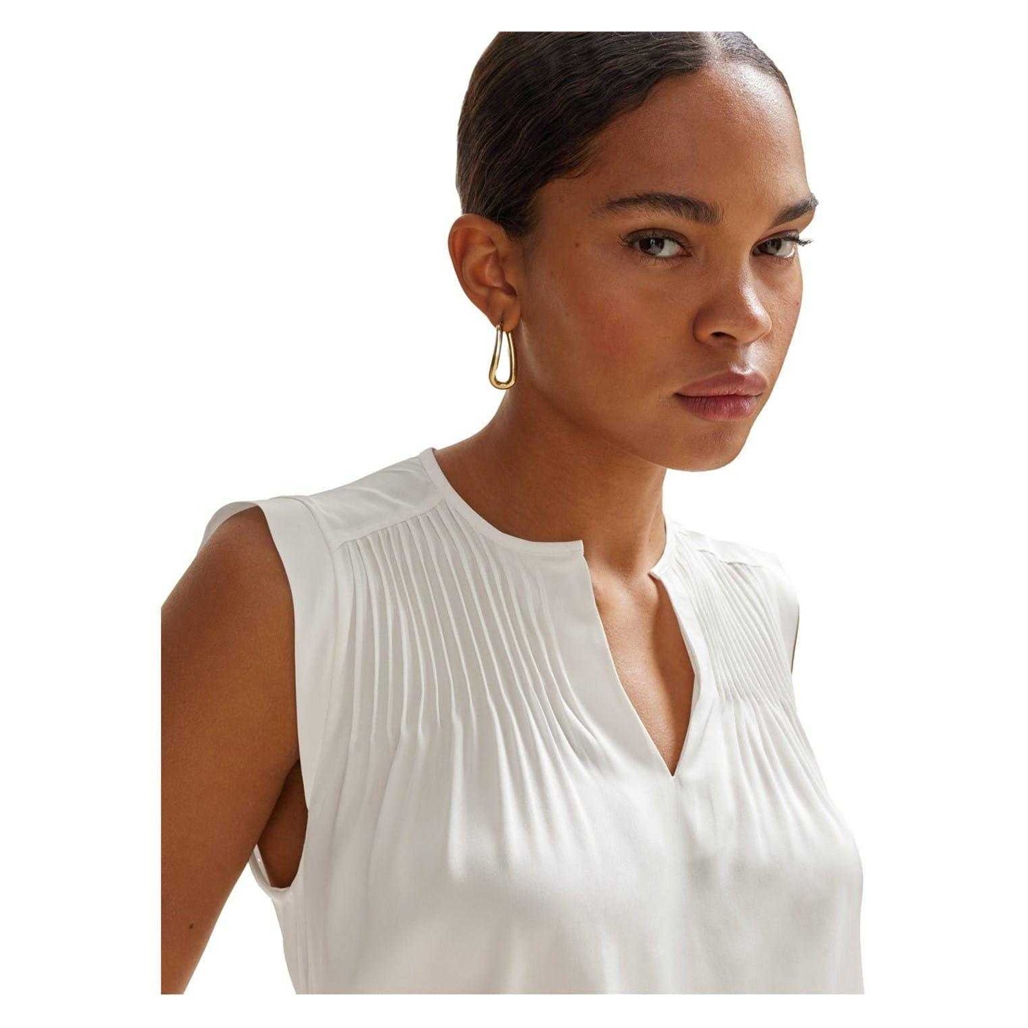White - Side - Boss Womens-Ladies Pintuck Notch Neck Regular Blouse