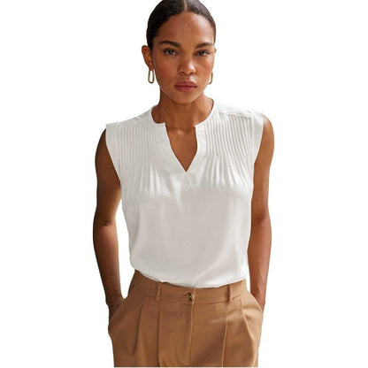White - Lifestyle - Boss Womens-Ladies Pintuck Notch Neck Regular Blouse