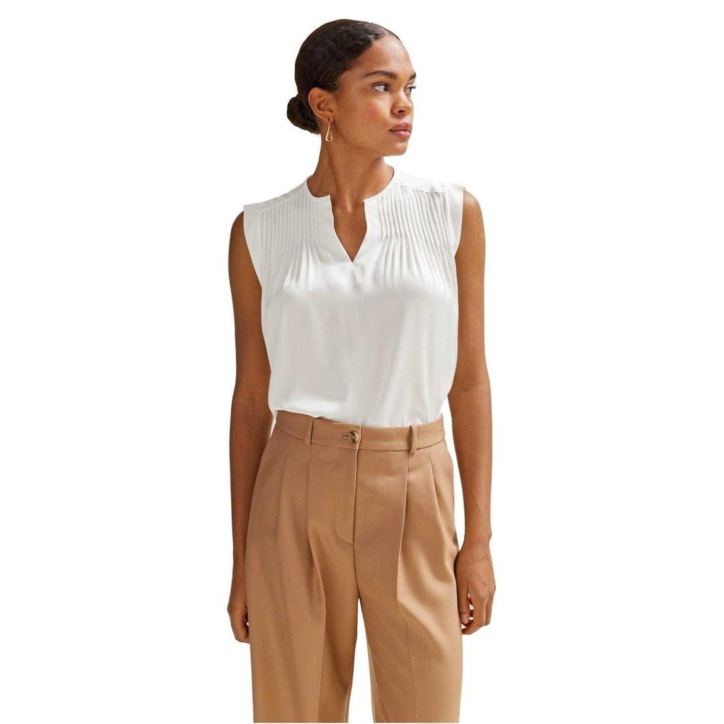 White - Front - Boss Womens-Ladies Pintuck Notch Neck Regular Blouse
