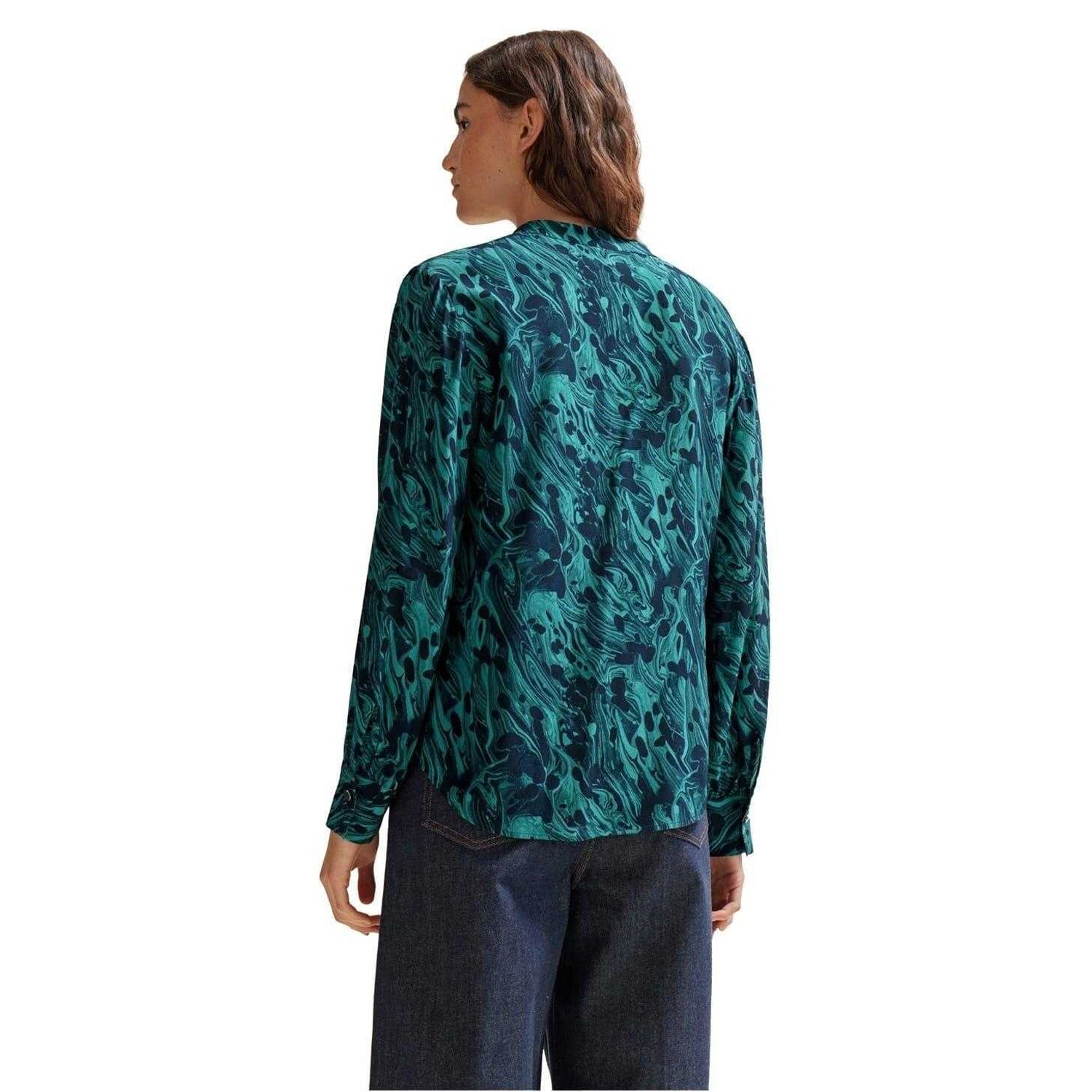 Teal - Back - Boss Womens-Ladies Banora18 Silk Regular Long-Sleeved Blouse