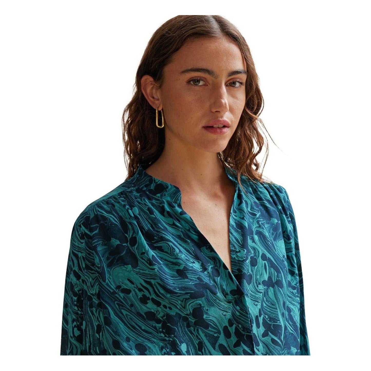 Teal - Side - Boss Womens-Ladies Banora18 Silk Regular Long-Sleeved Blouse