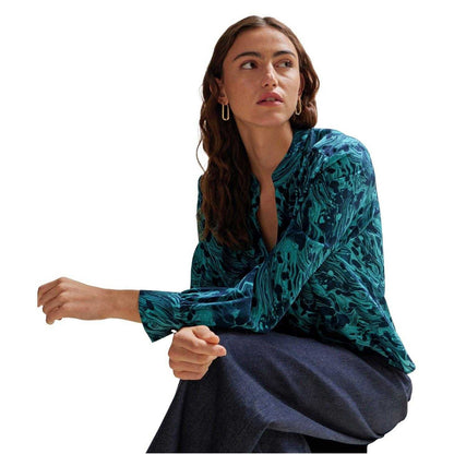 Teal - Lifestyle - Boss Womens-Ladies Banora18 Silk Regular Long-Sleeved Blouse