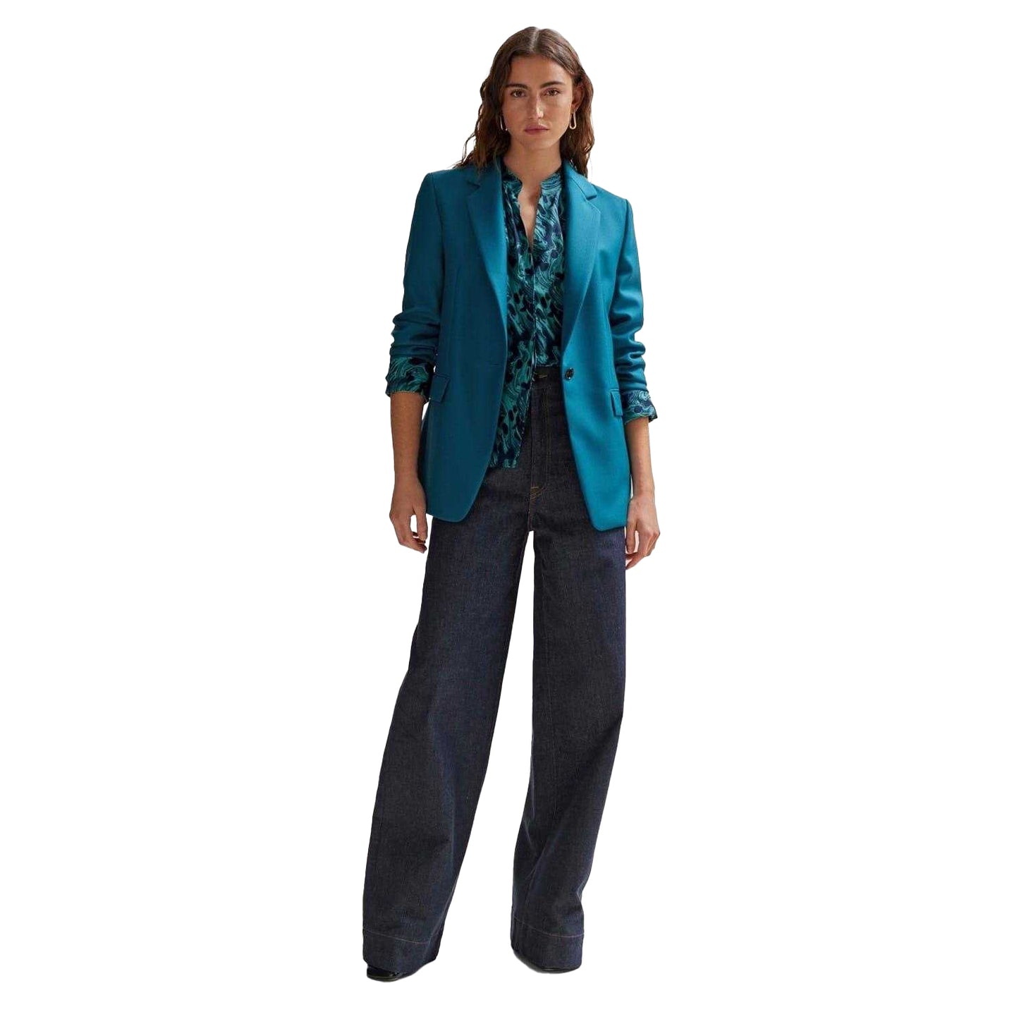 Teal - Pack Shot - Boss Womens-Ladies Banora18 Silk Regular Long-Sleeved Blouse