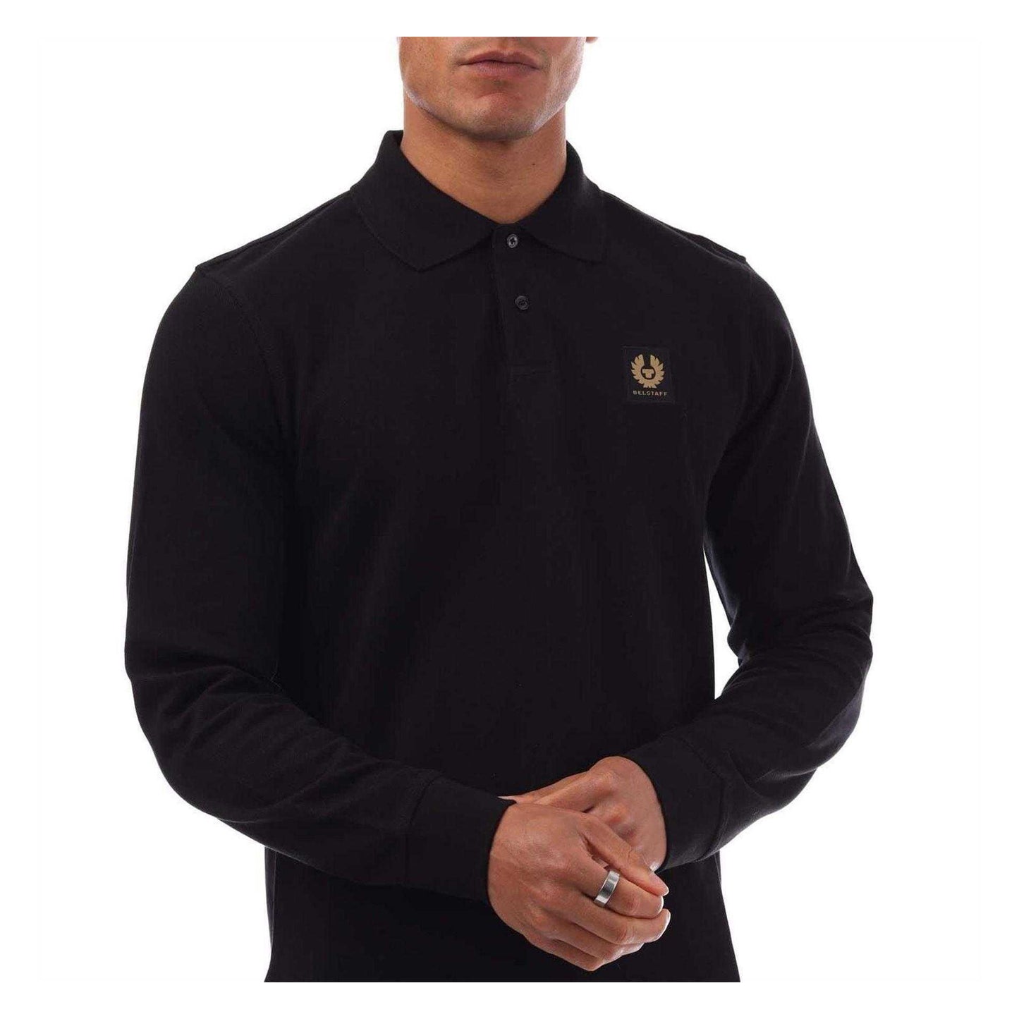 Black - Side - Belstaff Mens Long-Sleeved Polo Shirt