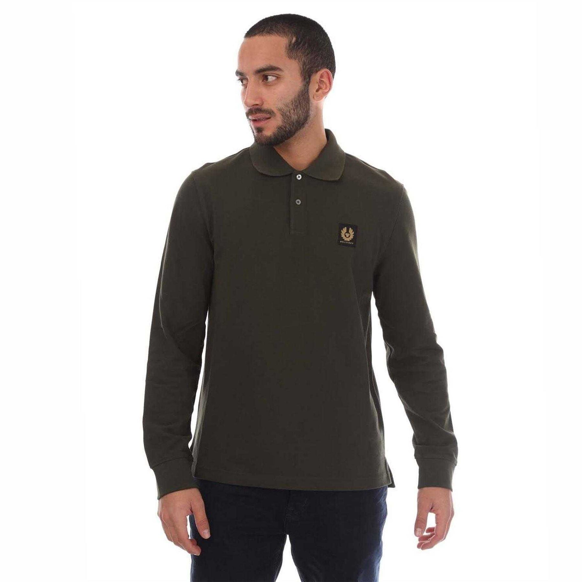 Green - Front - Belstaff Mens Long-Sleeved Polo Shirt