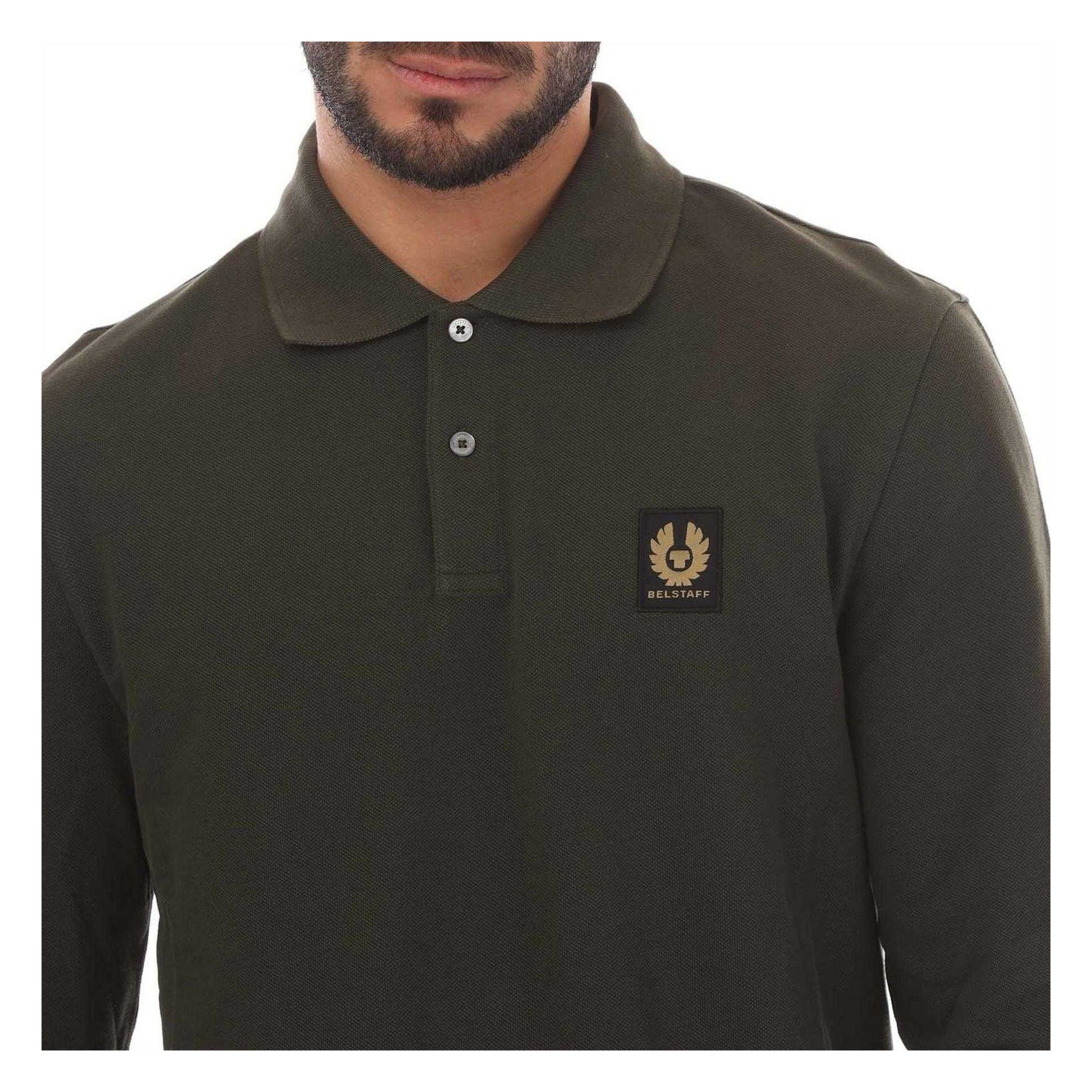 Green - Side - Belstaff Mens Long-Sleeved Polo Shirt