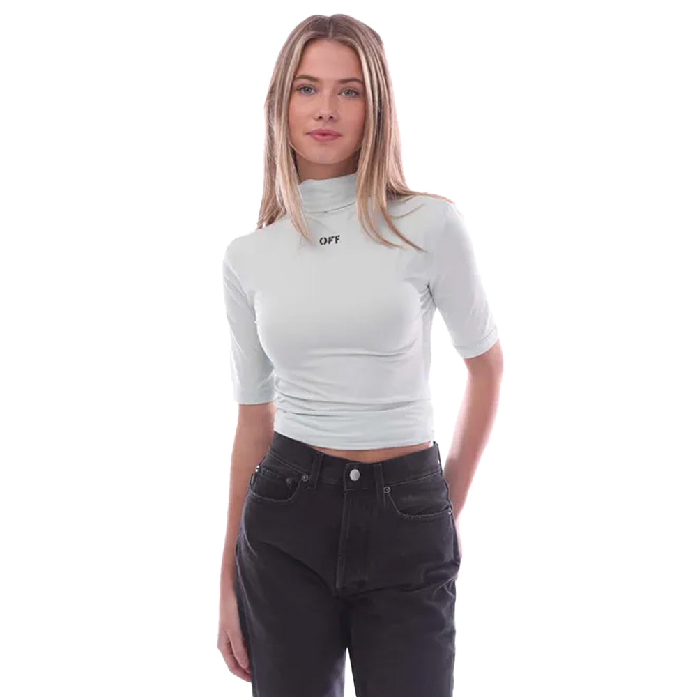 Light Blue - Front - Off White Womens-Ladies Off Stamp Sec Skin Turtle Neck T-Shirt