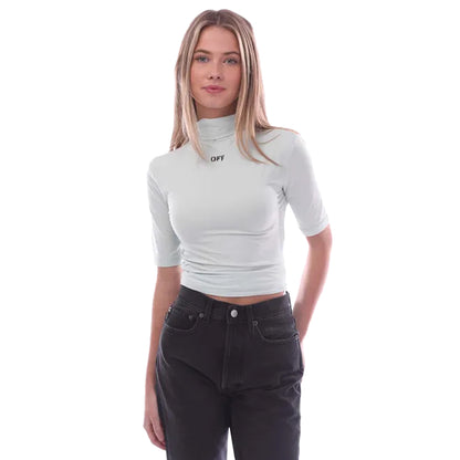 Light Blue - Front - Off White Womens-Ladies Off Stamp Sec Skin Turtle Neck T-Shirt