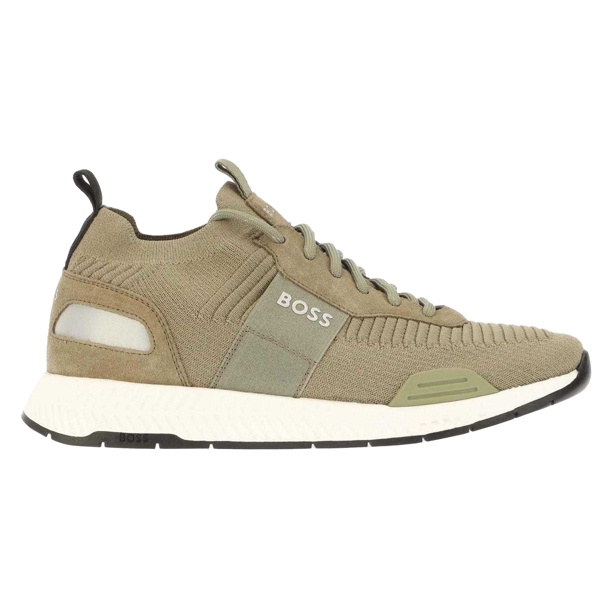 Green - Side - Boss Mens Logo Knitted Trainers