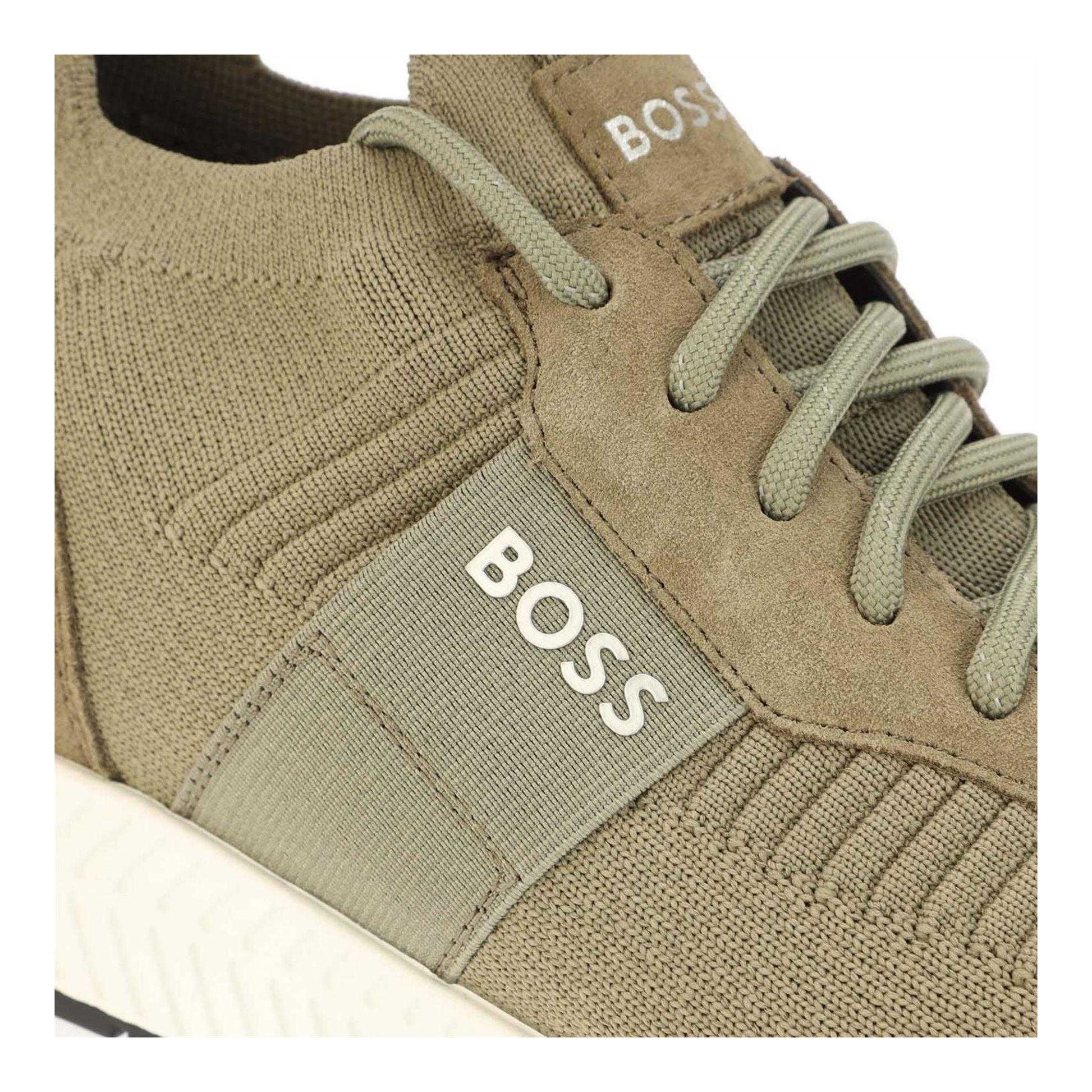 Green - Pack Shot - Boss Mens Logo Knitted Trainers