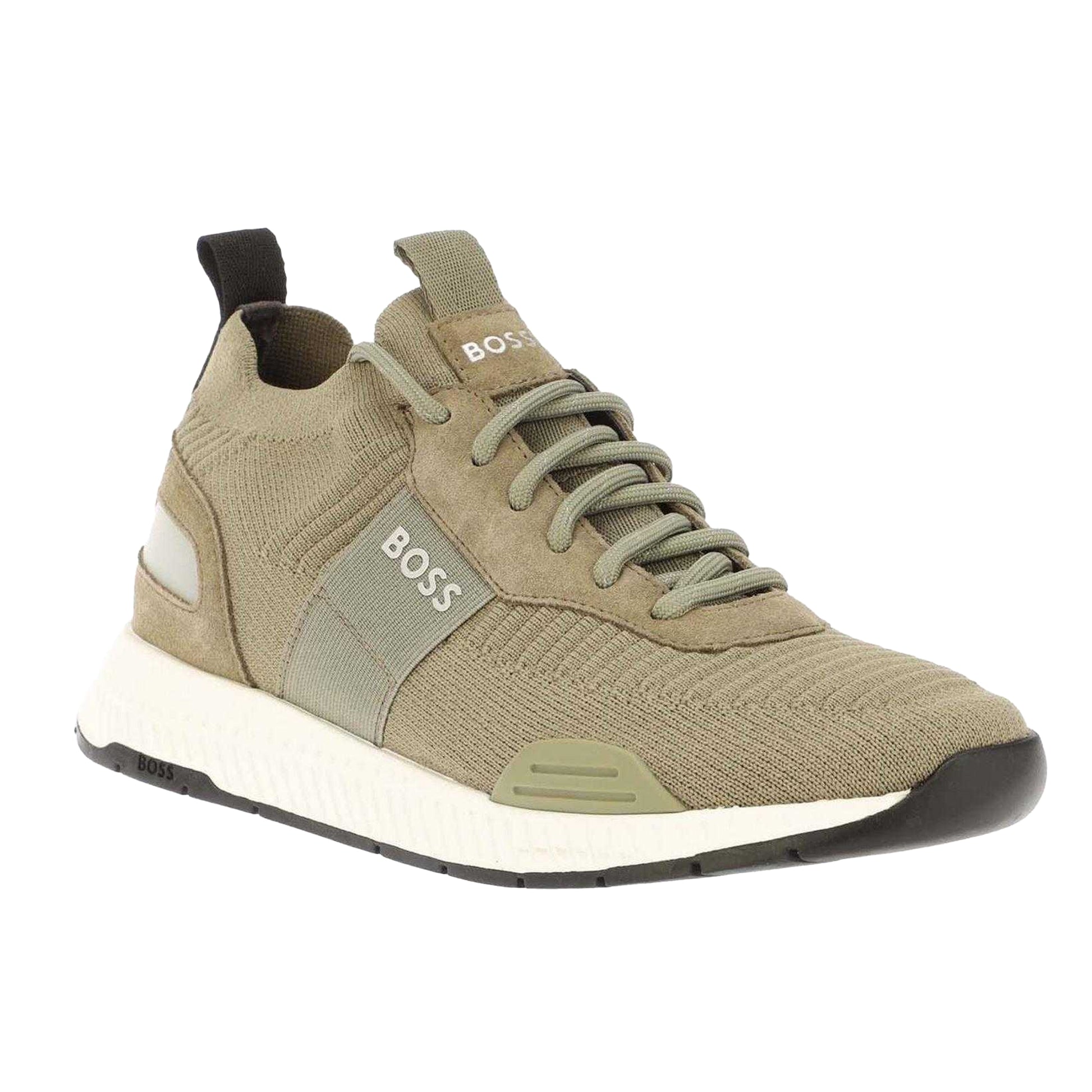 Green - Front - Boss Mens Logo Knitted Trainers