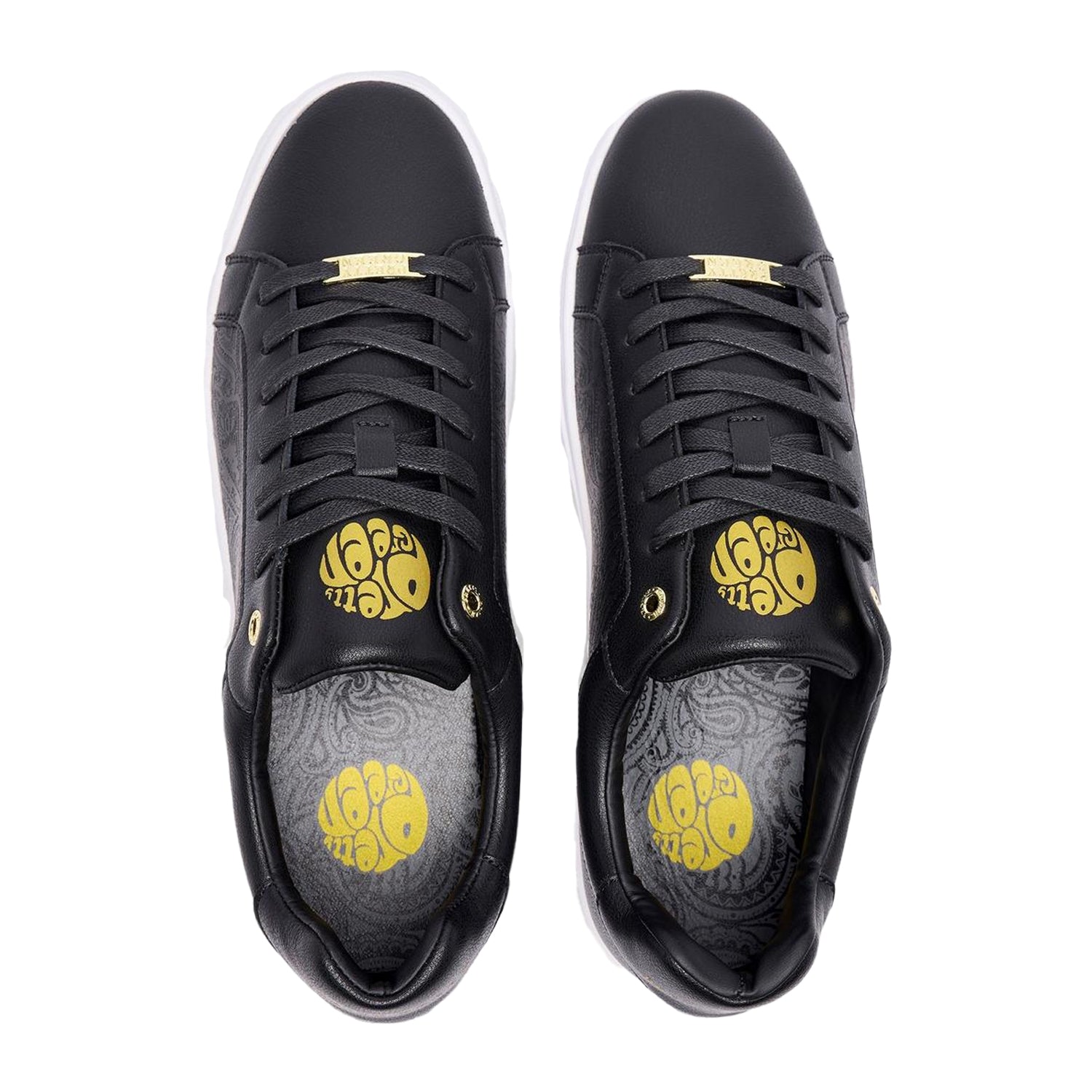 Black-White - Back - Pretty Green Mens Cali Paisley Low Cut Shoes