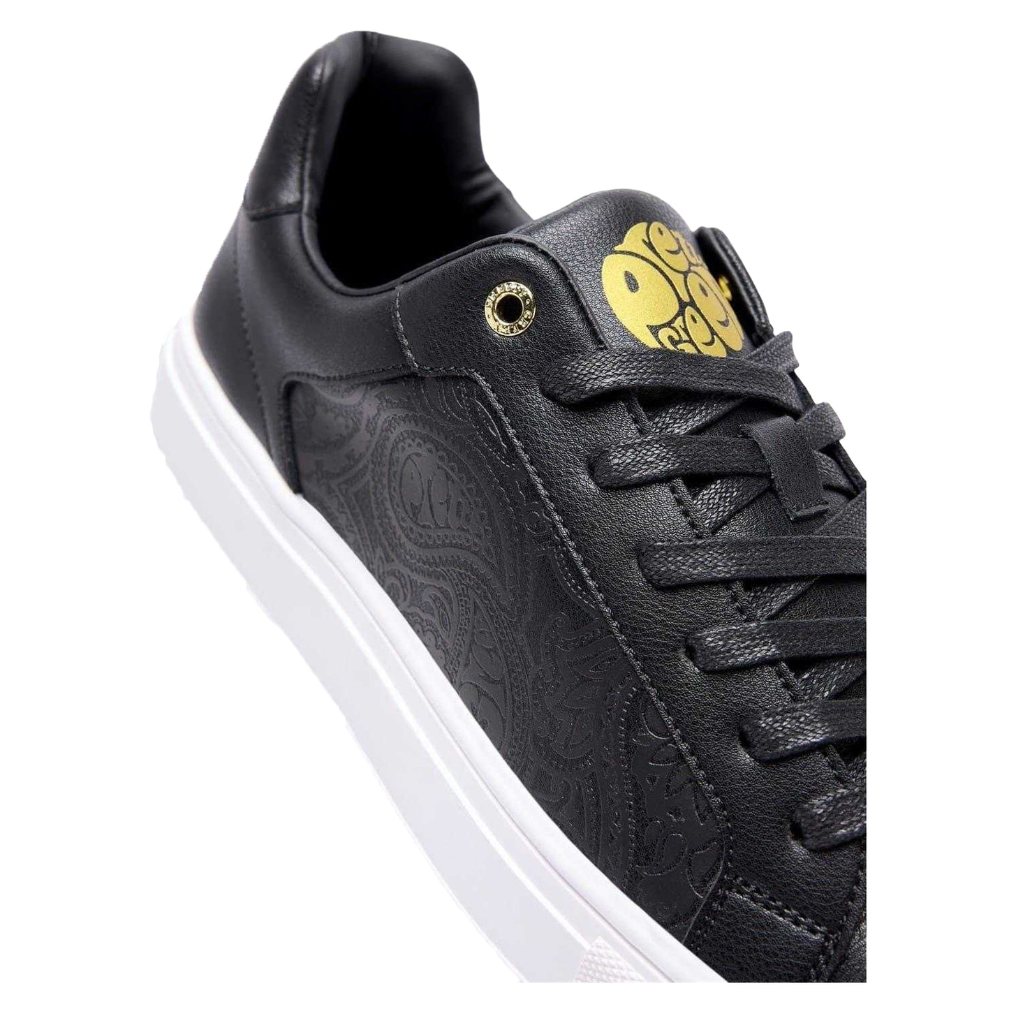 Black-White - Side - Pretty Green Mens Cali Paisley Low Cut Shoes