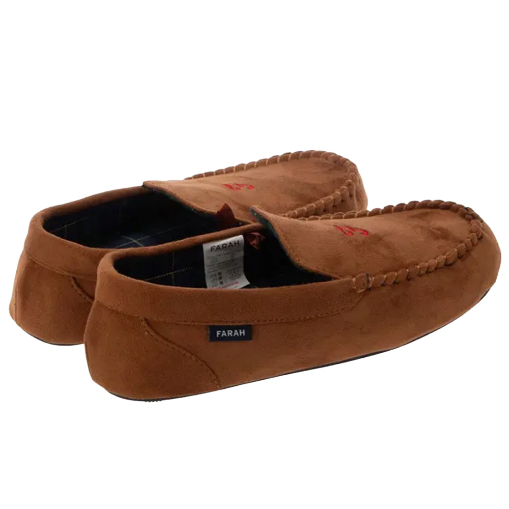 Tan - Back - Farah Mens Nicken Moccasin Slippers