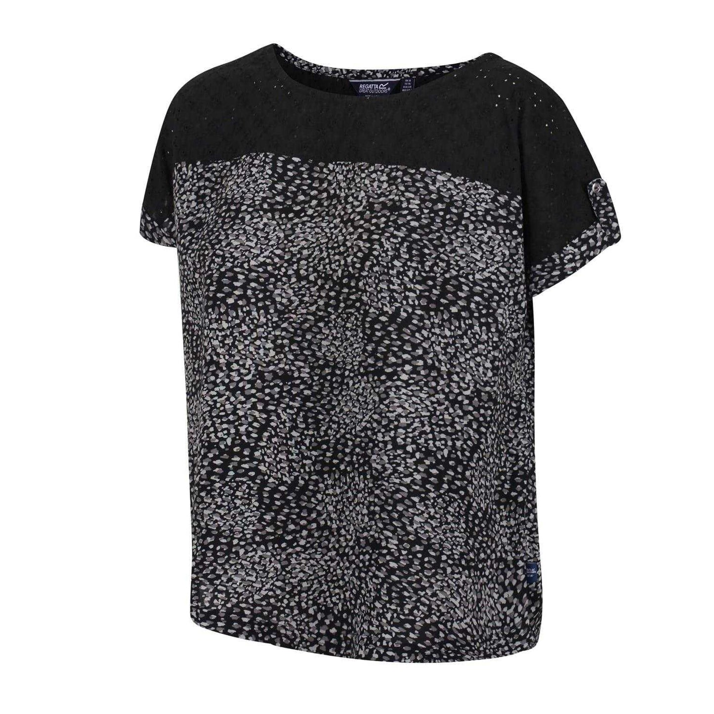 Black - Side - Regatta Womens-Ladies Jaida Abstract Rolled Short Sleeves Shell Blouse