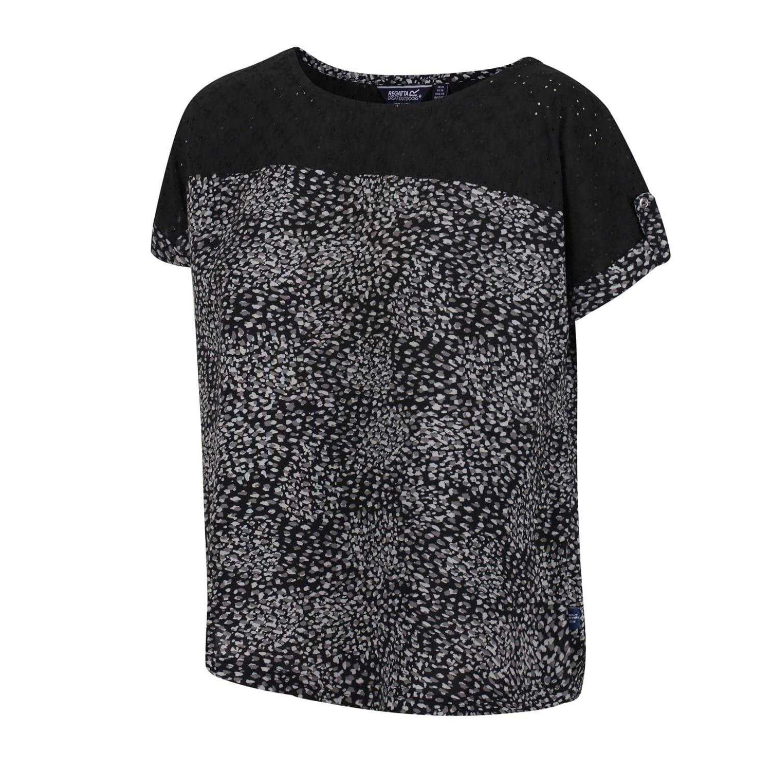 Black - Side - Regatta Womens-Ladies Jaida Abstract Rolled Short Sleeves Shell Blouse