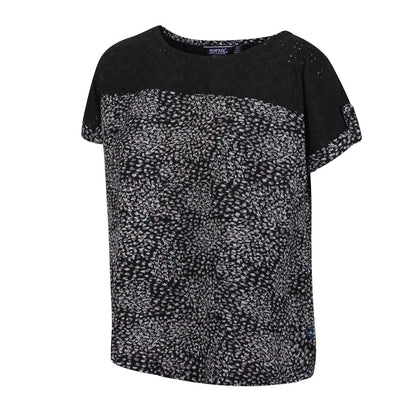 Black - Side - Regatta Womens-Ladies Jaida Abstract Rolled Short Sleeves Shell Blouse