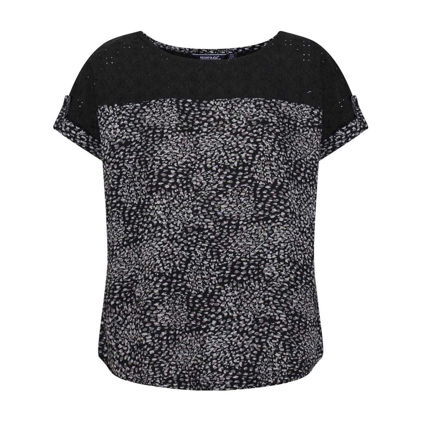 Black - Front - Regatta Womens-Ladies Jaida Abstract Rolled Short Sleeves Shell Blouse
