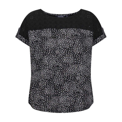 Black - Front - Regatta Womens-Ladies Jaida Abstract Rolled Short Sleeves Shell Blouse