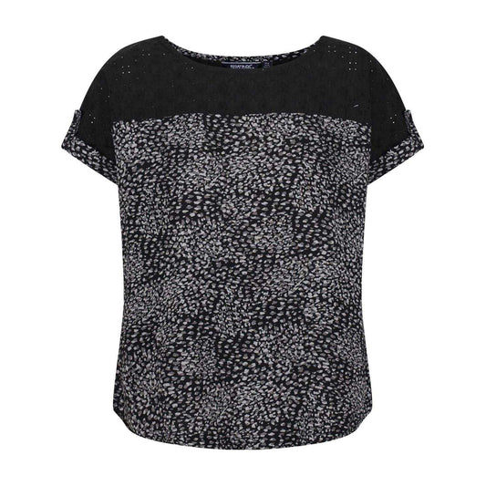 Black - Front - Regatta Womens-Ladies Jaida Abstract Rolled Short Sleeves Shell Blouse
