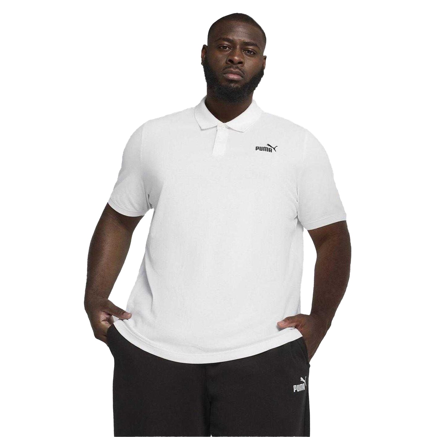 White - Side - Puma Mens Logo Pique Classic Polo Shirt
