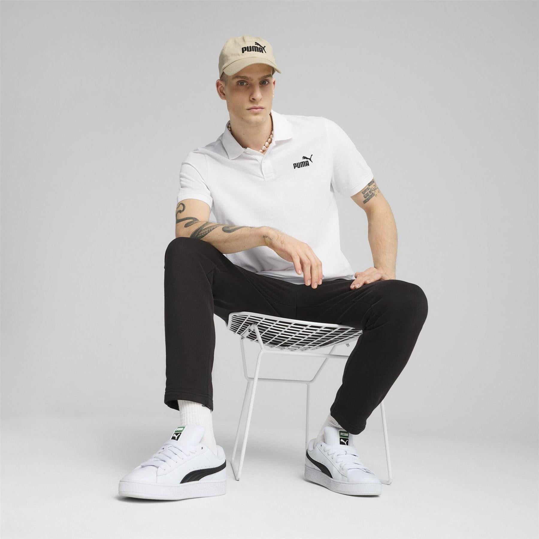 White - Lifestyle - Puma Mens Logo Pique Classic Polo Shirt
