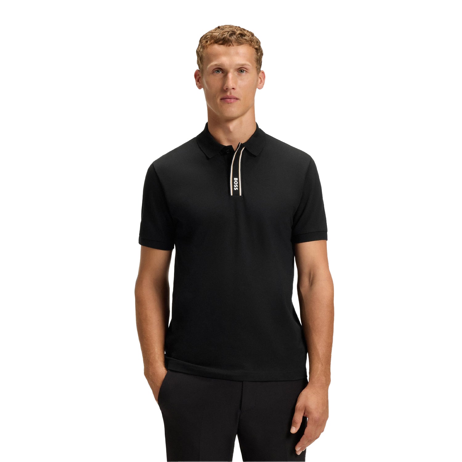 Black - Side - Boss Mens Logo Regular Polo Shirt