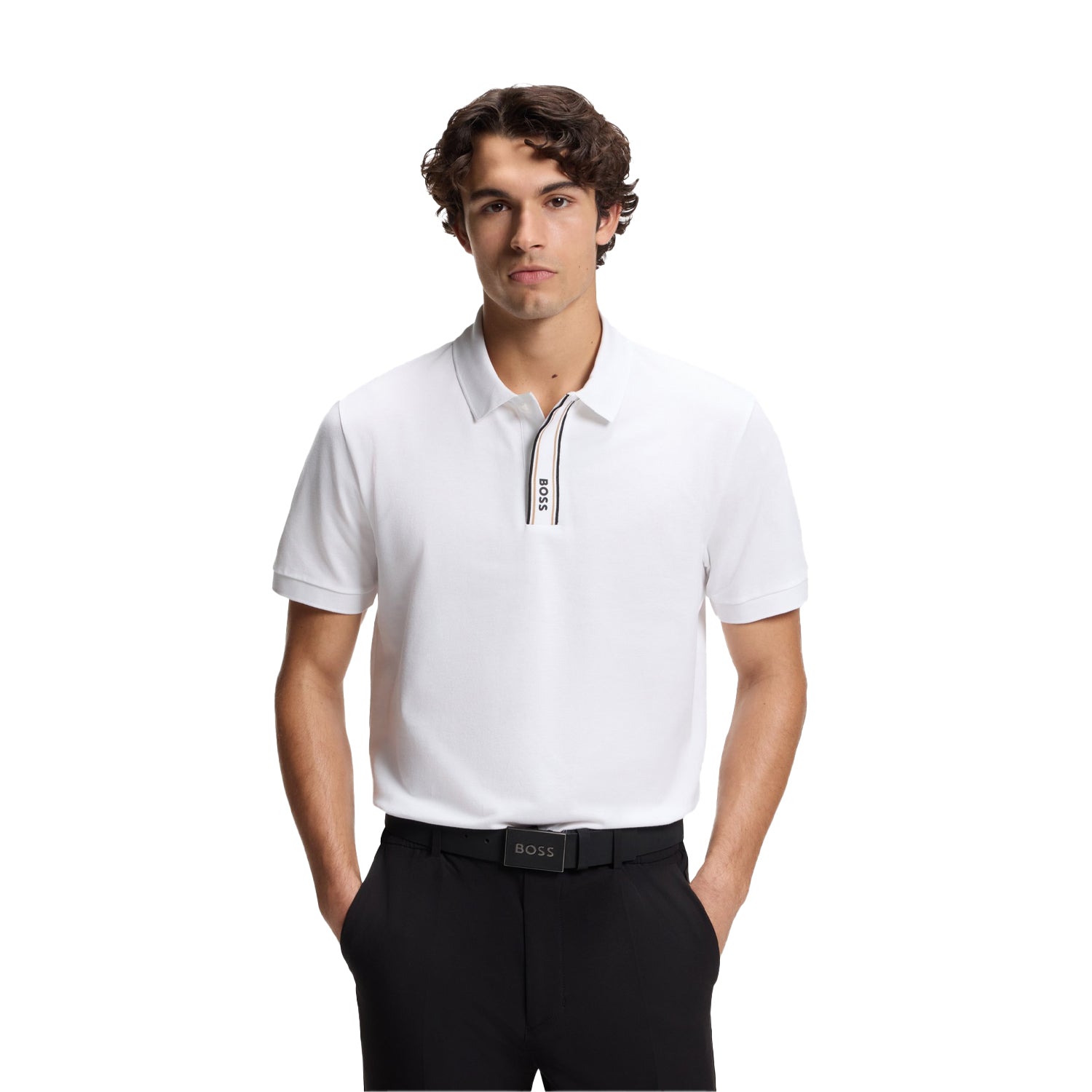 White - Side - Boss Mens Logo Regular Polo Shirt