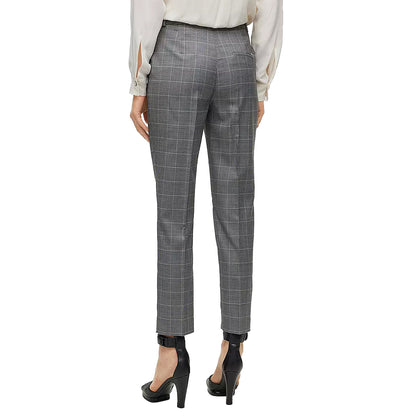 Grey - Back - Boss Womens-Ladies Plaid Straight Trousers