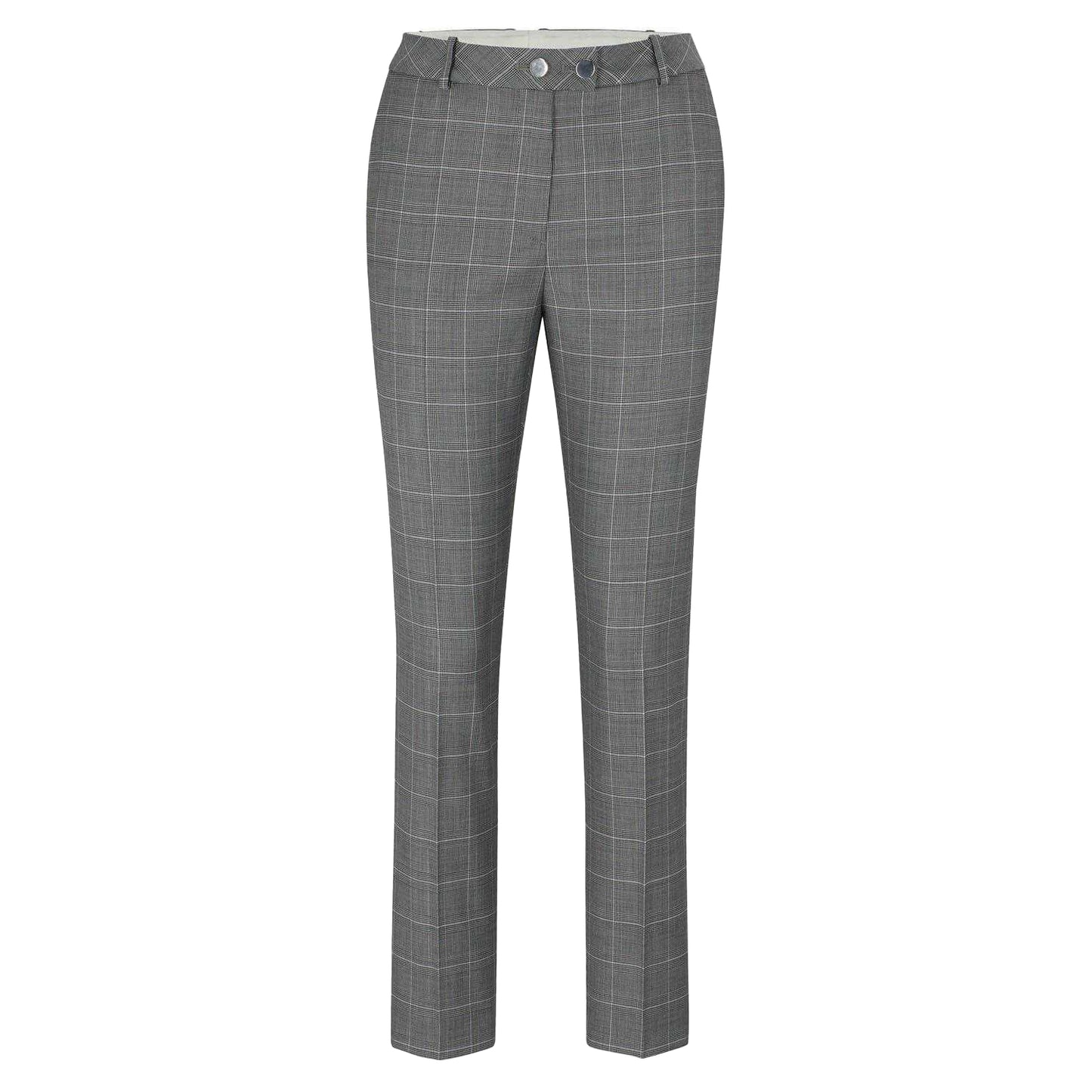 Grey - Front - Boss Womens-Ladies Plaid Straight Trousers