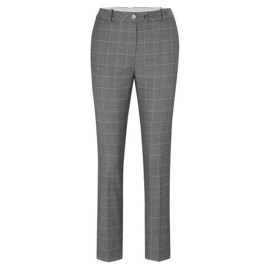 Grey - Front - Boss Womens-Ladies Plaid Straight Trousers