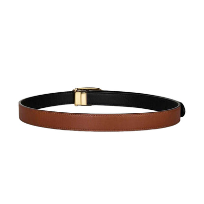 Black-Tan - Back - Ralph Lauren Womens-Ladies Logo Leather Reversible Belt