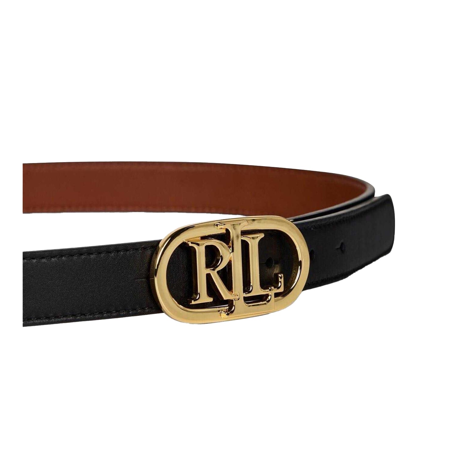 Black-Tan - Pack Shot - Ralph Lauren Womens-Ladies Logo Leather Reversible Belt