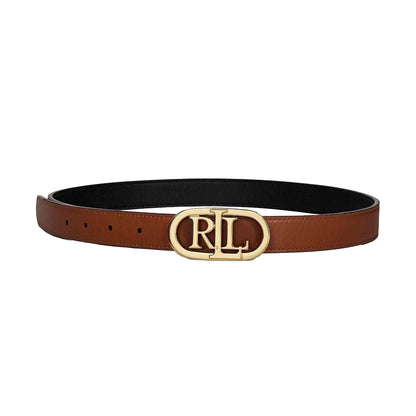 Black-Tan - Front - Ralph Lauren Womens-Ladies Logo Leather Reversible Belt