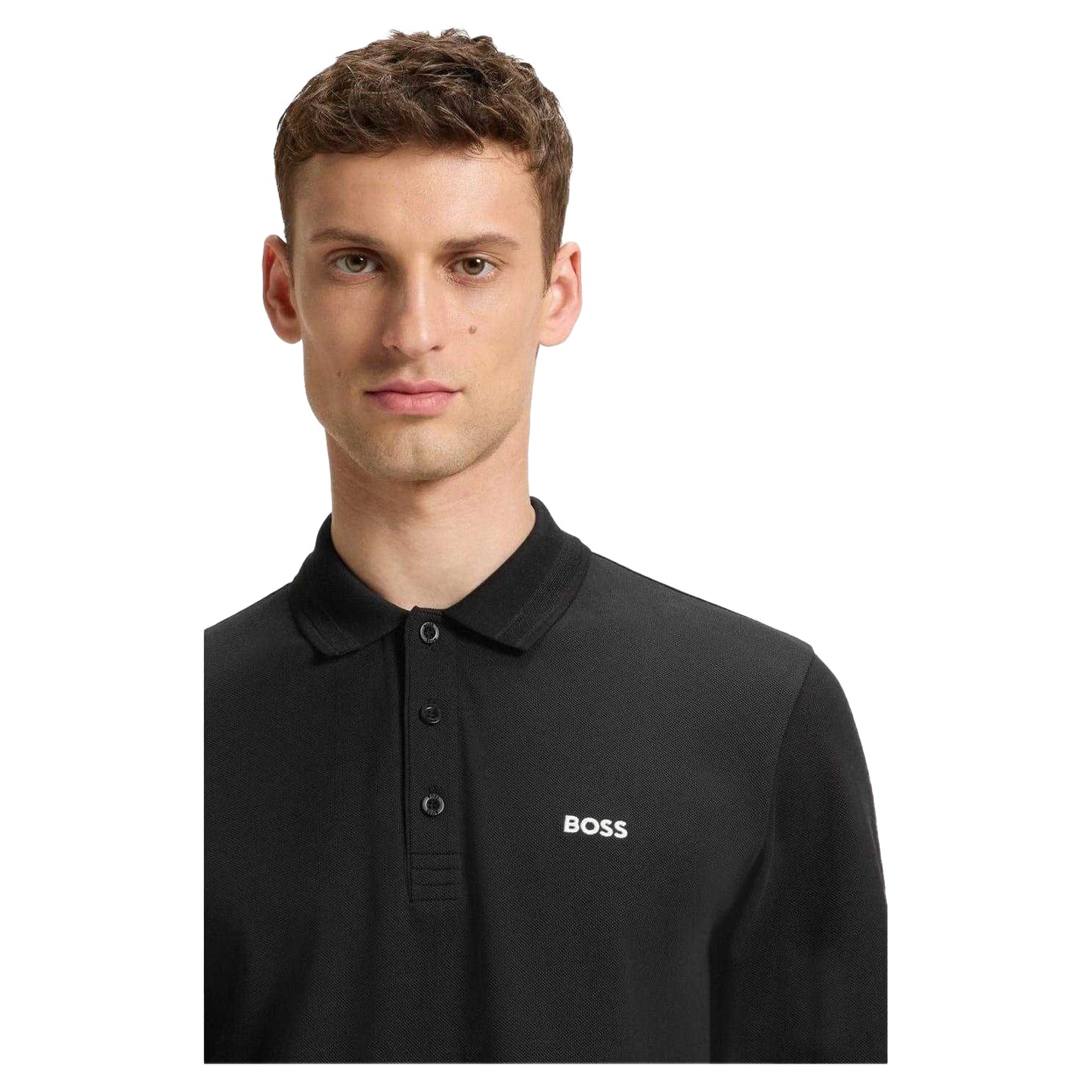 Black - Side - Boss Mens Plisy Long-Sleeved Polo Shirt